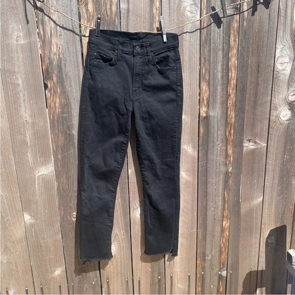 Mother cropped raw hem jeans size 24 in black